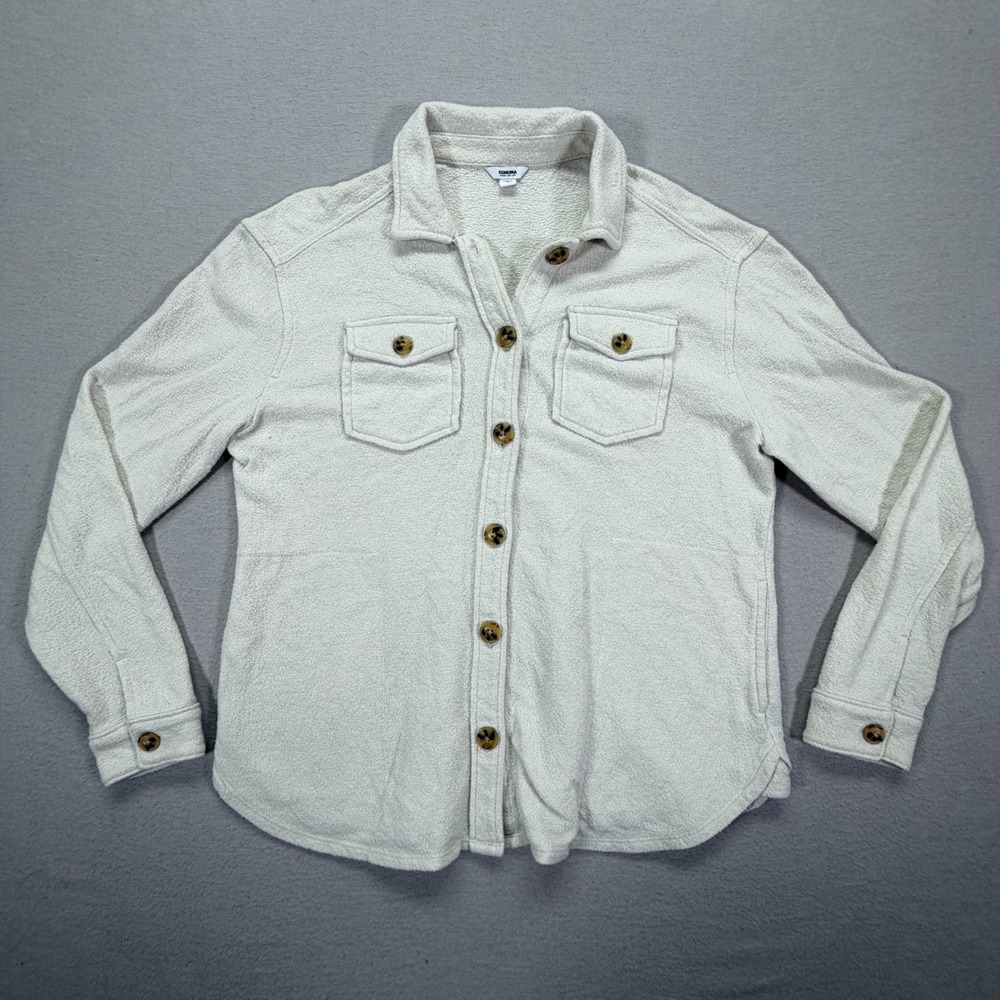 Sonoma Women Shacket Relaxed Cream Fleece Button Down Pockets S